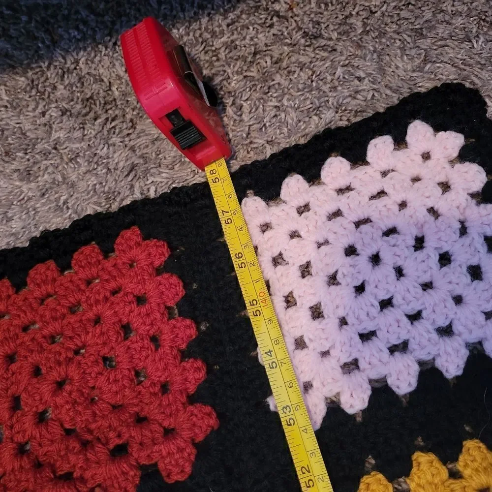 Vintage 80s Roseann Show Granny Square Afghan crochet Handmade Blanket